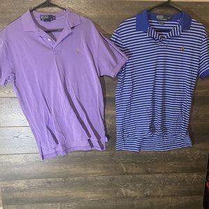 2 Polo Ralph Lauren Pony Shirt Medium Pima Soft Touch Blue Purple Striped Casual